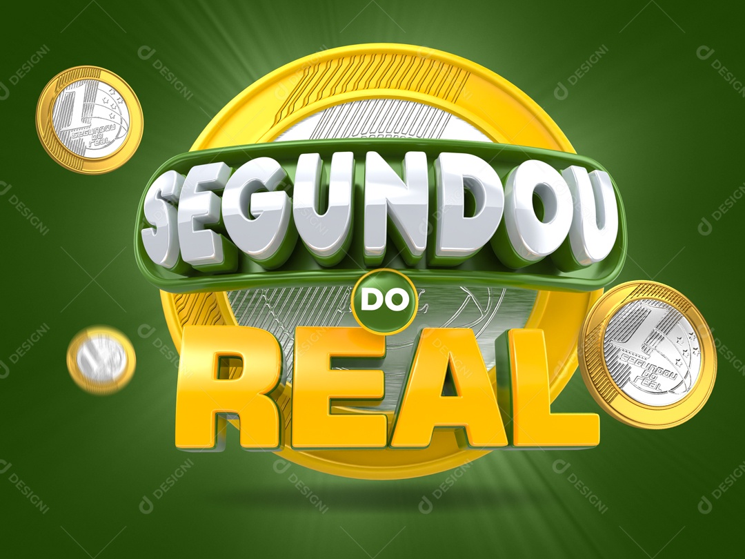 Segundou do Real Selo 3D Verde para Composição PSD