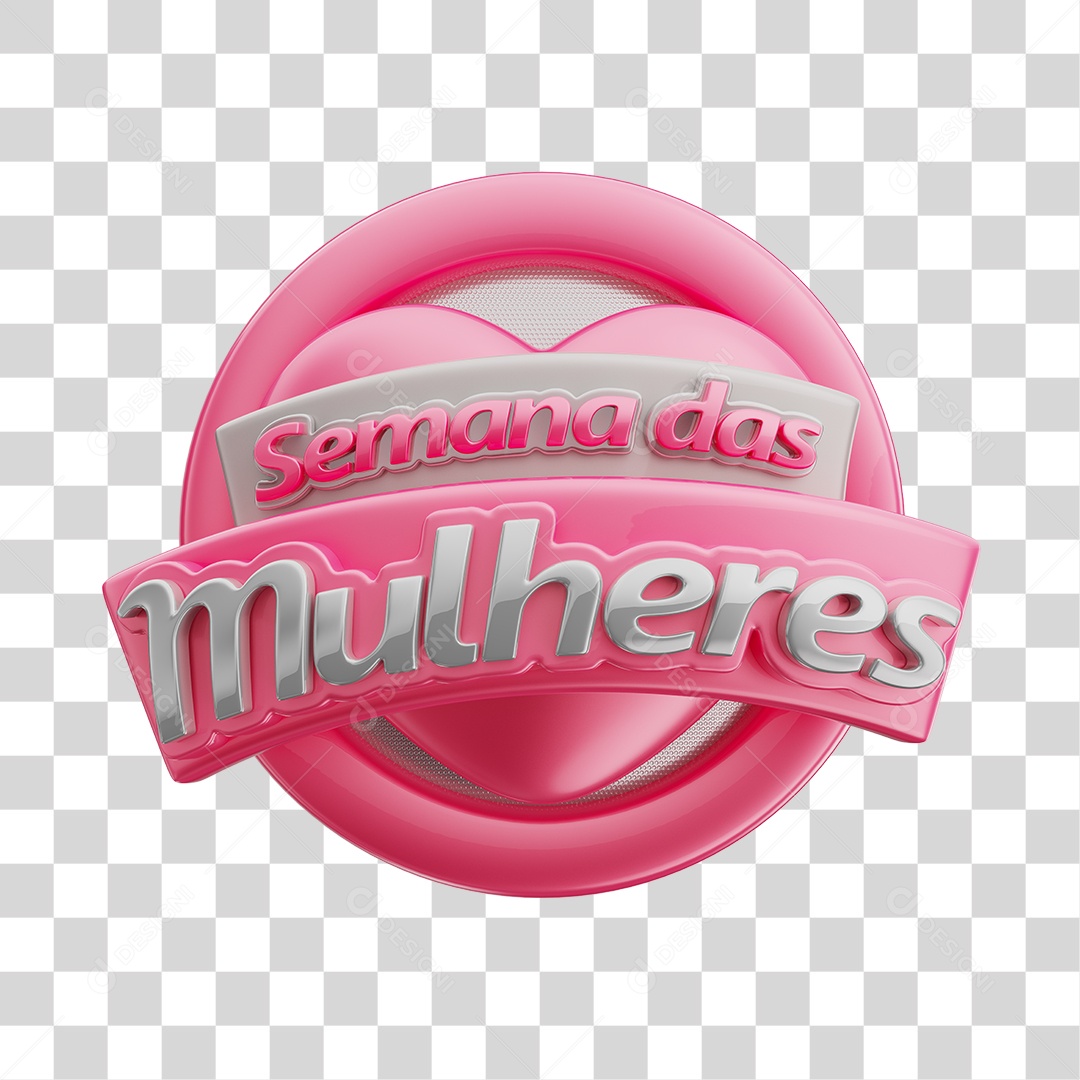 Semana das Mulheres Selo 3D Rosa para Composição PNG Transparente