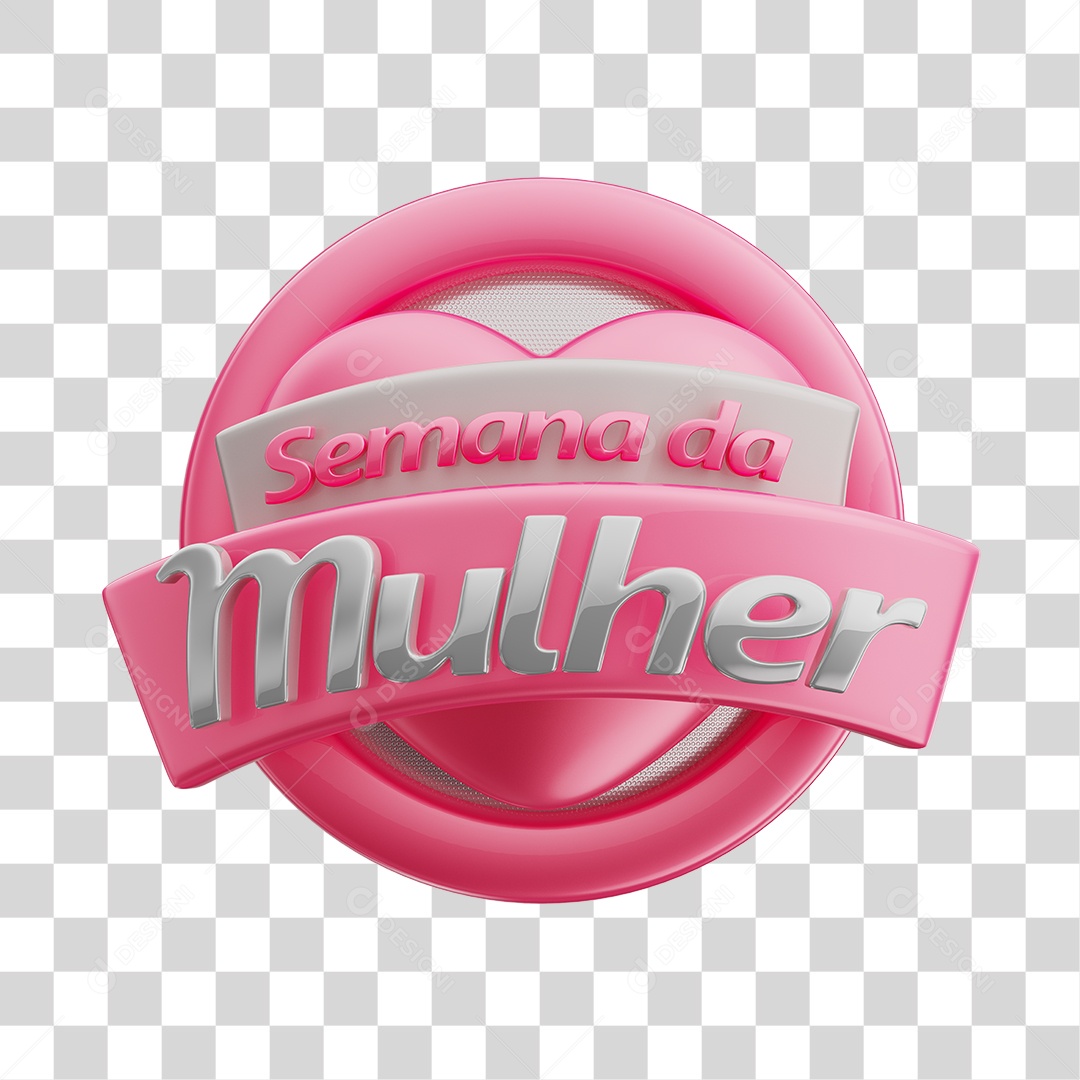 Semana da Mulher Selo 3D Rosa para Composição PNG Transparente