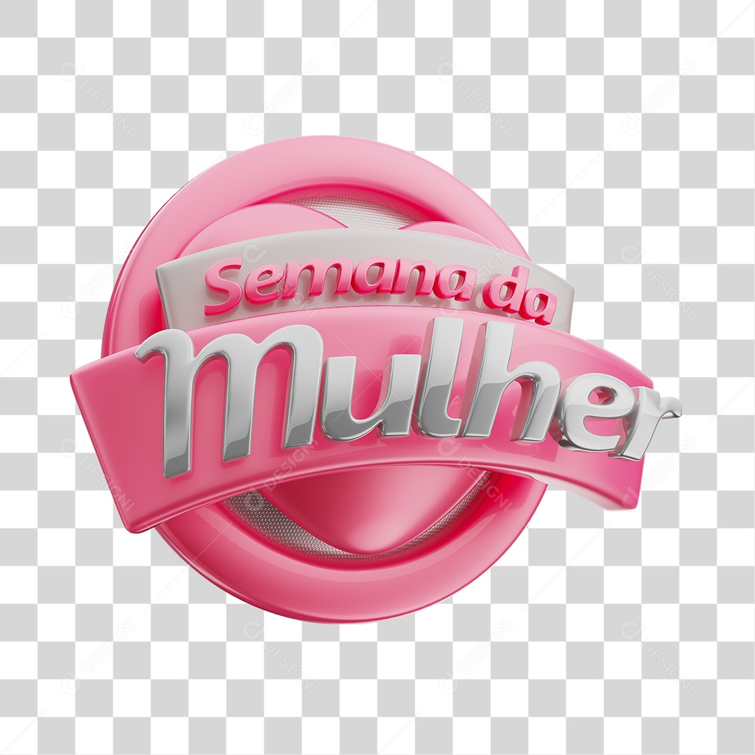 Semana da Mulher Selo 3D Rosa para Composição PNG Transparente
