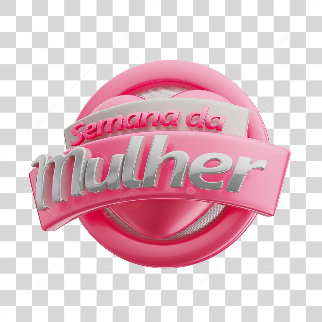 Semana da Mulher Selo 3D Rosa para Composição PNG Transparente