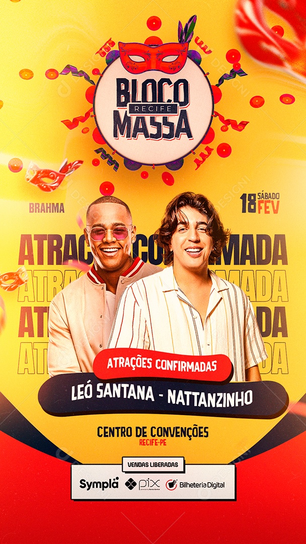 Story Atrações Confirmada Léo Santana Nattanzinho Flyer Carnaval Social Media PSD Editável