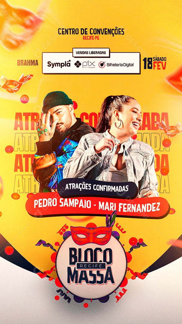 Story Atrações Confirmadas Pedro Sampaio Mari Fernandez Carnaval Flyer Social Media PSD Editável