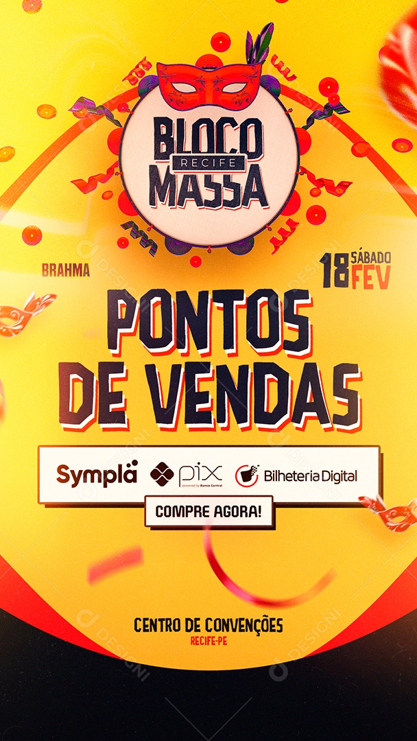 Story Bloco Recife Massa Pontos de Vendas Carnaval Flyer Social Media PSD Editável