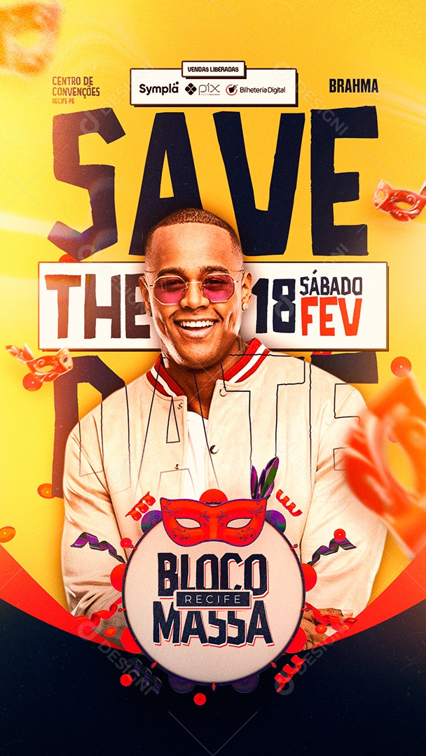 Story Save The Bloco Massa Léo Santana Flyer Carnaval Social Media PSD Editável