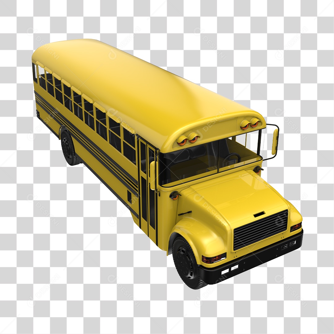Ônibus Escolar Amarelo Elemento 3D PNG Transparente