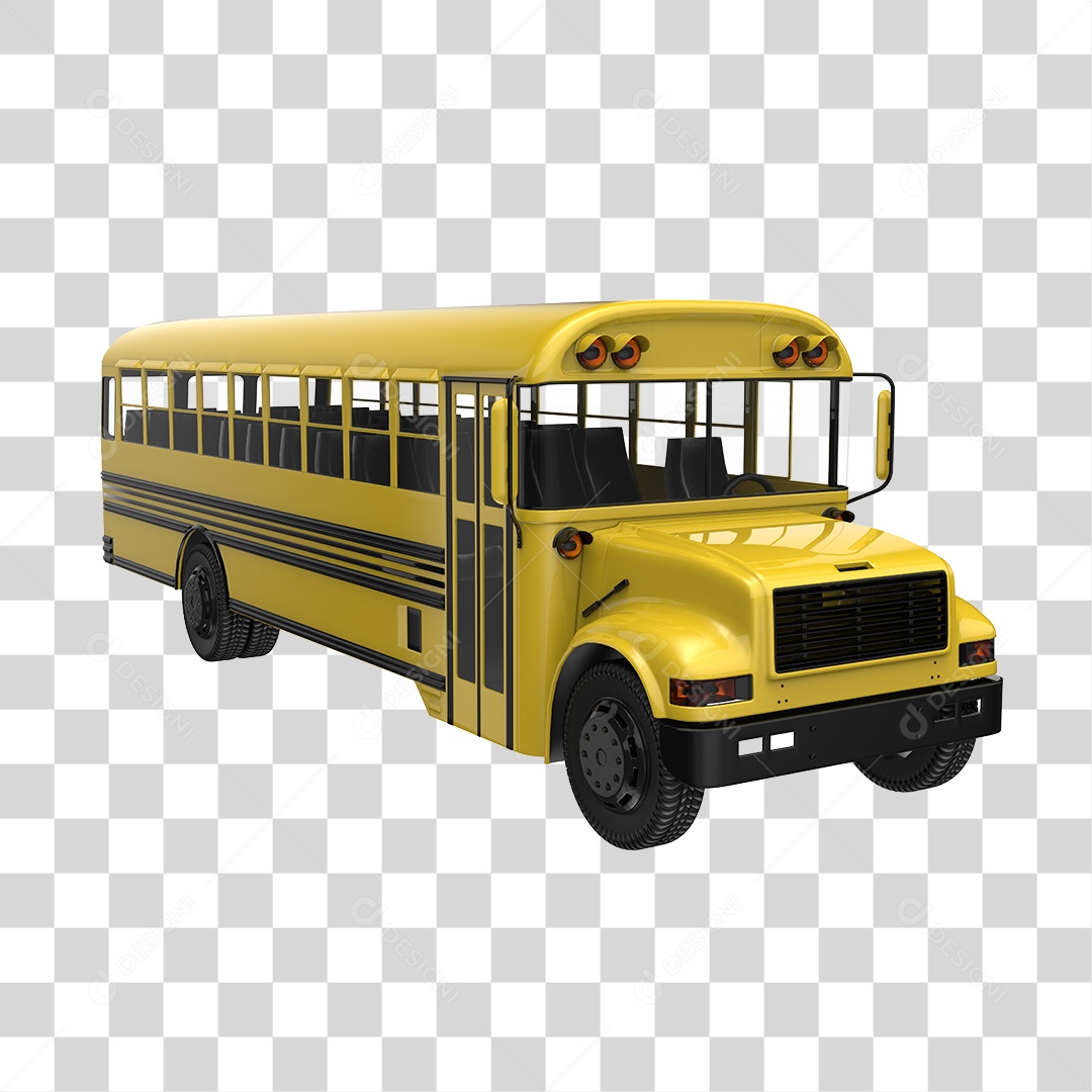 Ônibus Escolar Amarelo Elemento 3D PNG Transparente
