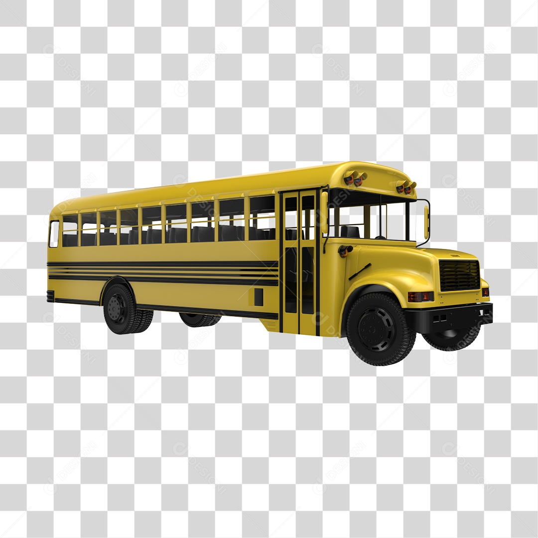 Ônibus Escolar Amarelo Elemento 3D PNG Transparente