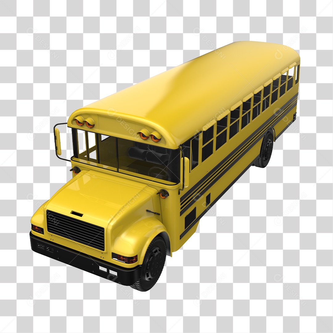 Ônibus Escolar Amarelo Elemento 3D PNG Transparente
