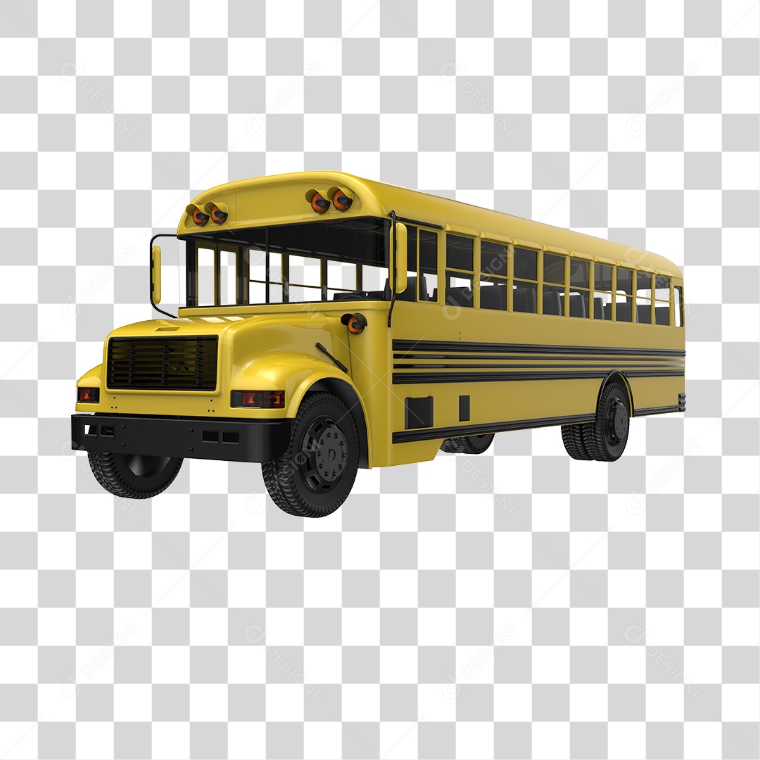 Ônibus Escolar Amarelo Elemento 3D PNG Transparente