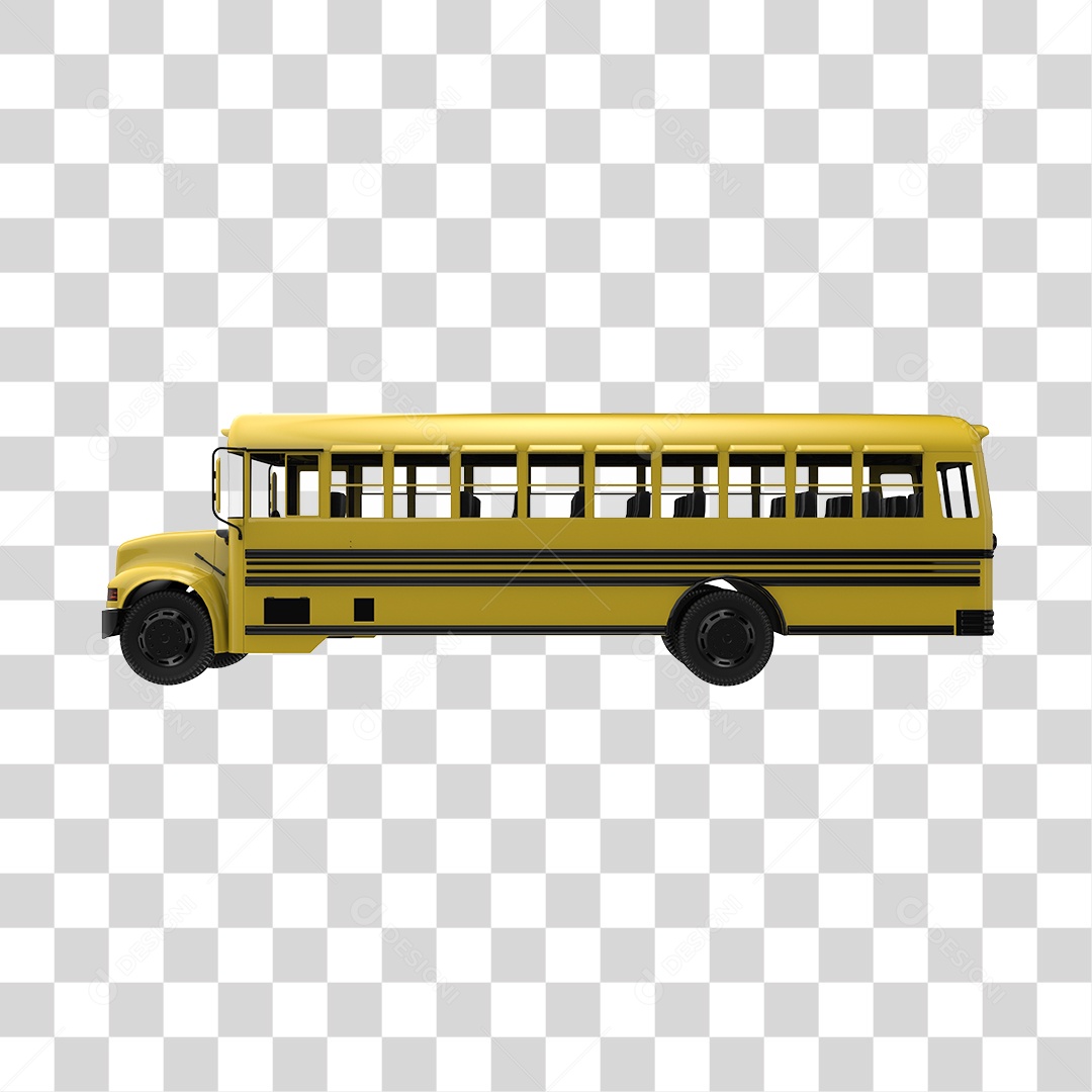 Ônibus Escolar Amarelo Elemento 3D PNG Transparente