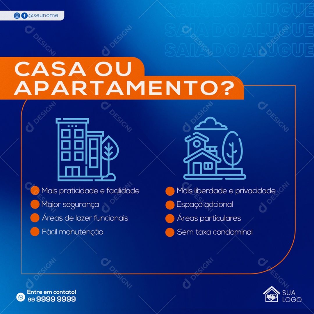 Casa ou Apartamento Pontos Positivos Social Media PSD Editável