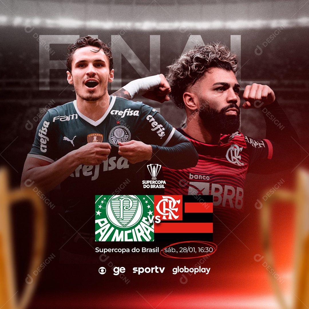 Final Palmeiras x Flamengo Supercopa do Brasil Futebol Social Media PSD Editável