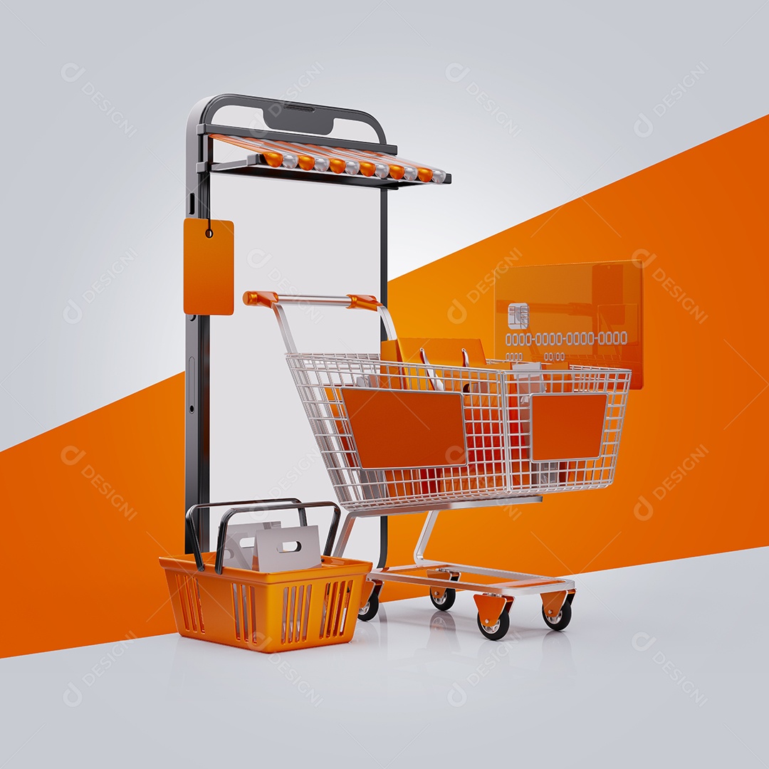 Carrinho de Compra e Celular Elemento 3D para Composição PSD