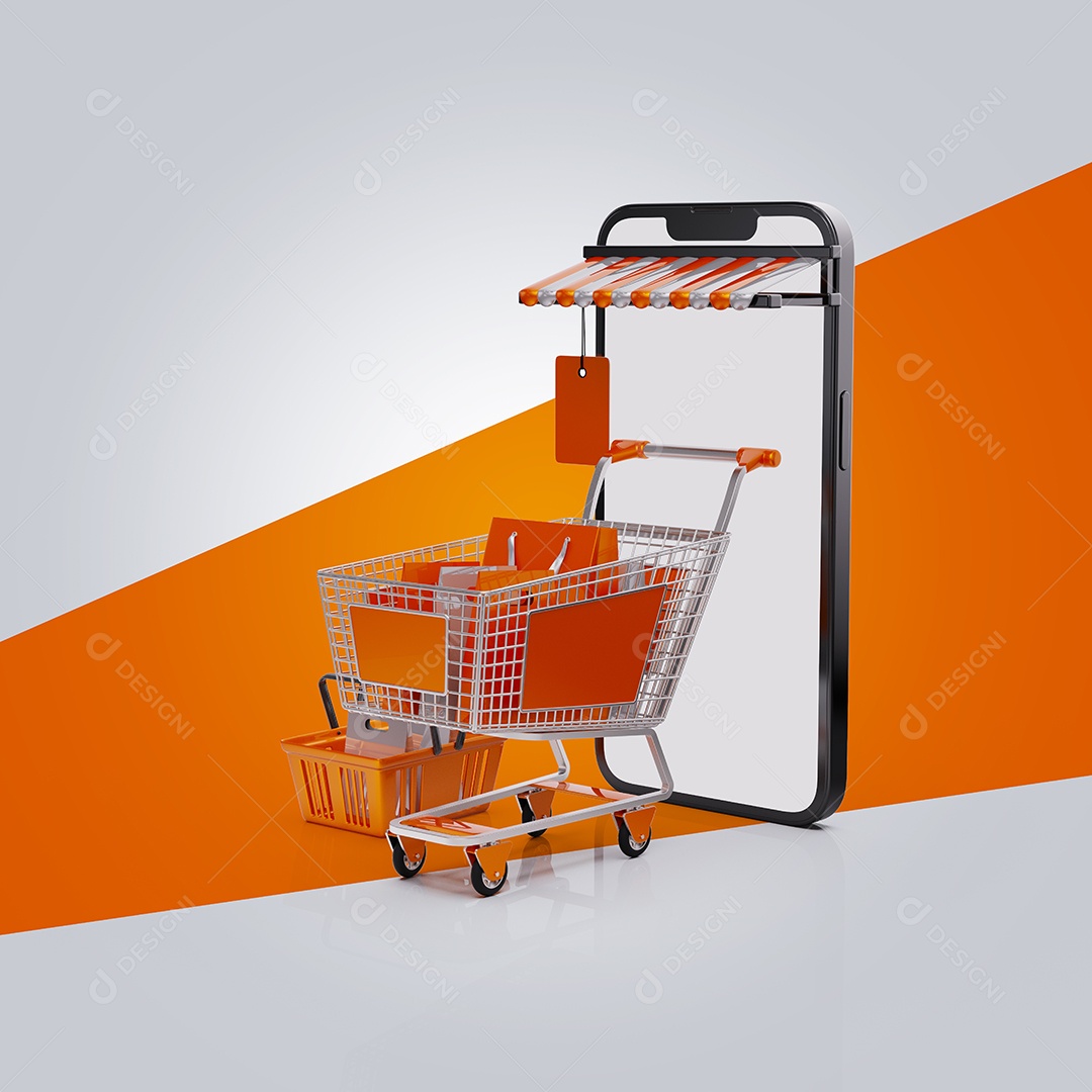 Carrinho de Compra e Celular Elemento 3D para Composição PSD