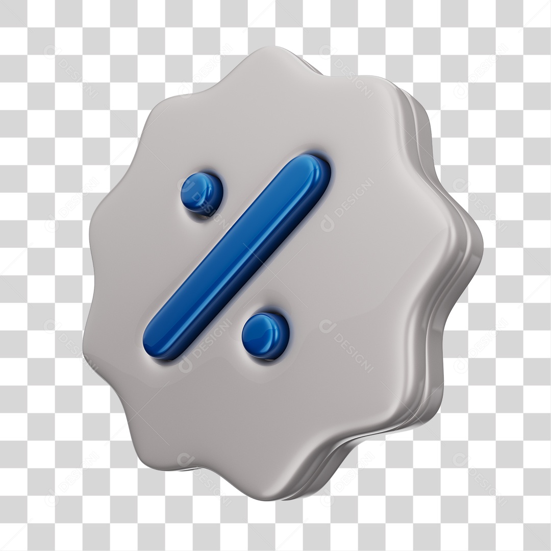 Ícone de Desconto Azul e Cinza Elemento 3D PNG Transparente