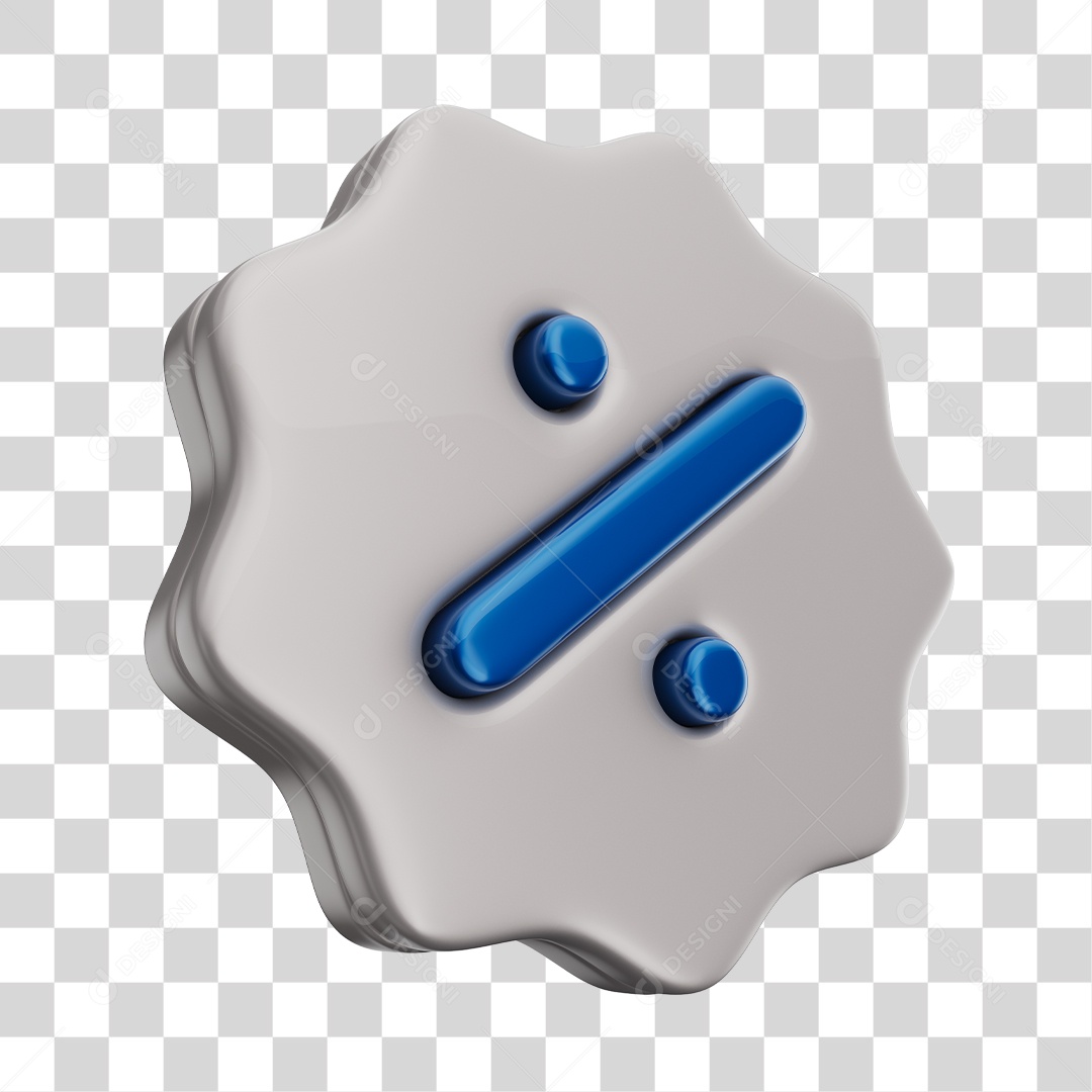 Ícone de Desconto Azul e Cinza Elemento 3D PNG Transparente