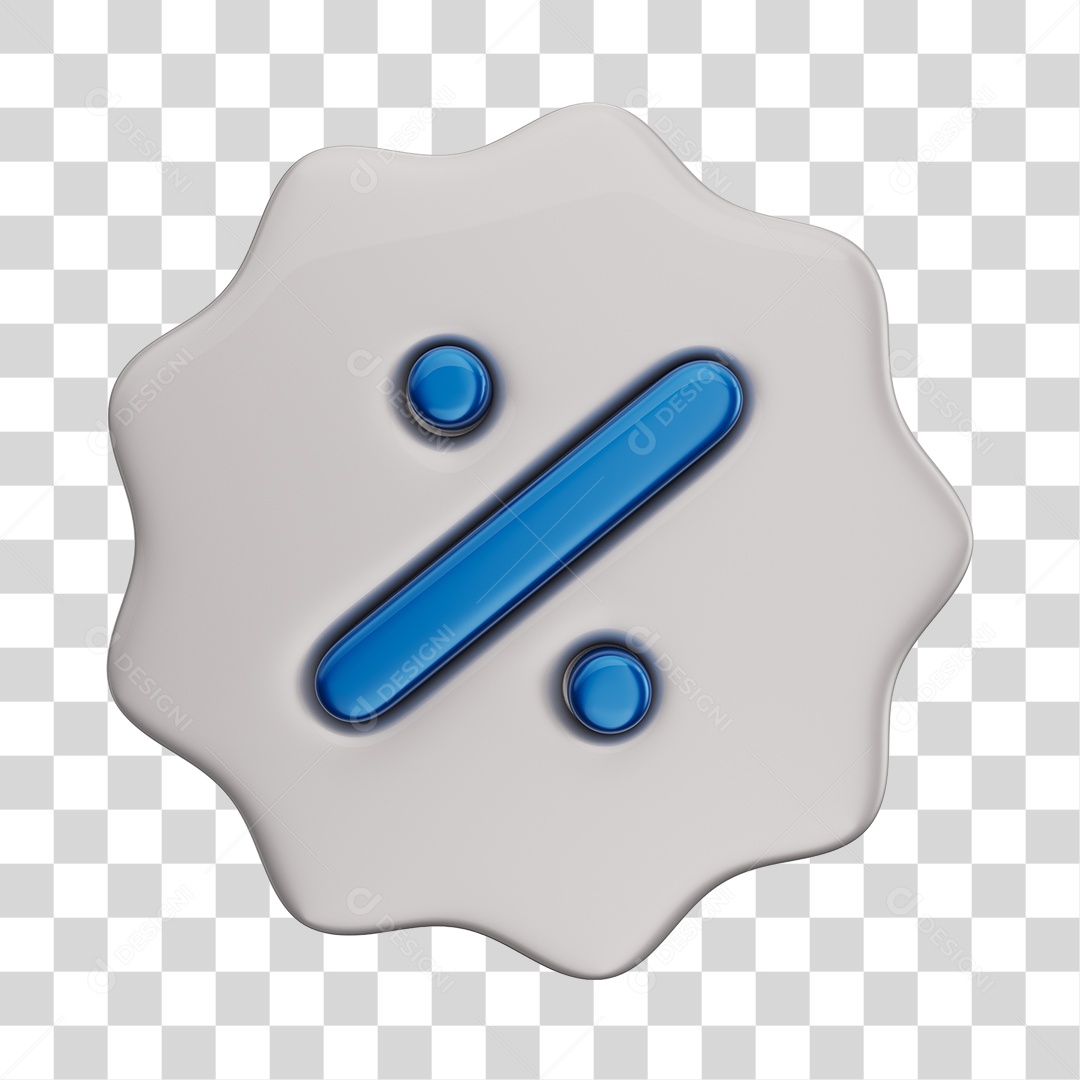 Ícone de Desconto Azul e Cinza Elemento 3D PNG Transparente