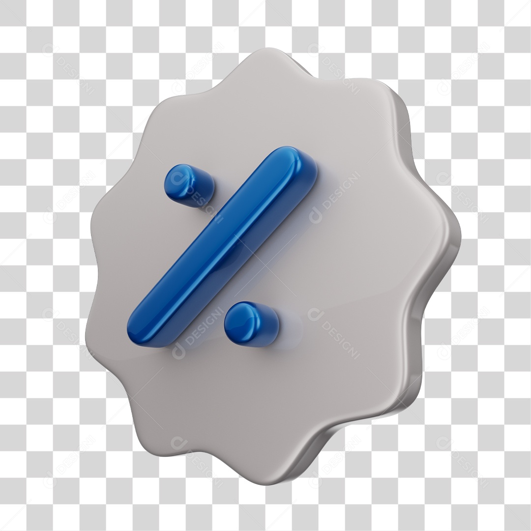 Ícone de Desconto Azul e Cinza Elemento 3D PNG Transparente