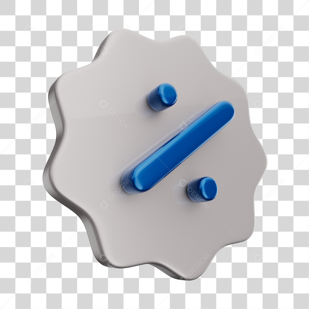 Ícone de Desconto Azul e Cinza Elemento 3D PNG Transparente