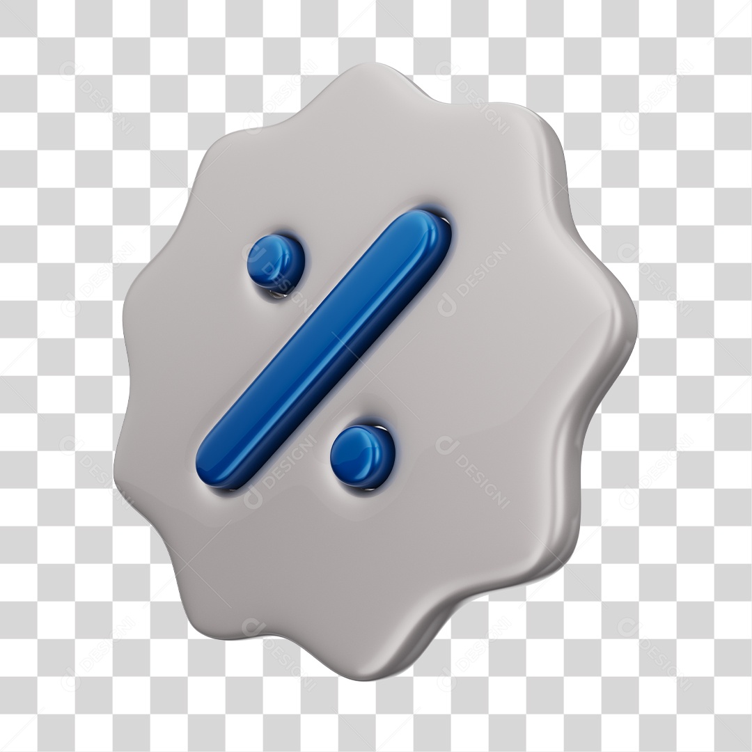 Ícone de Desconto Azul e Cinza Elemento 3D PNG Transparente