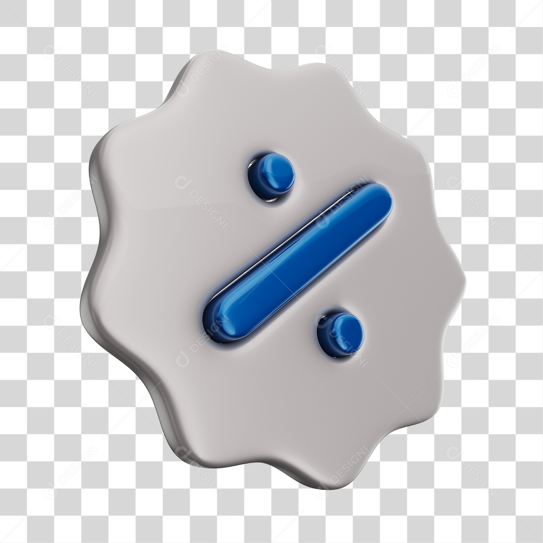 Ícone de Desconto Azul e Cinza Elemento 3D PNG Transparente