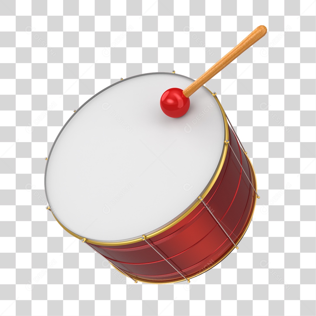 Tambor de Carnaval Vermelho Elemento 3D PNG Transparente