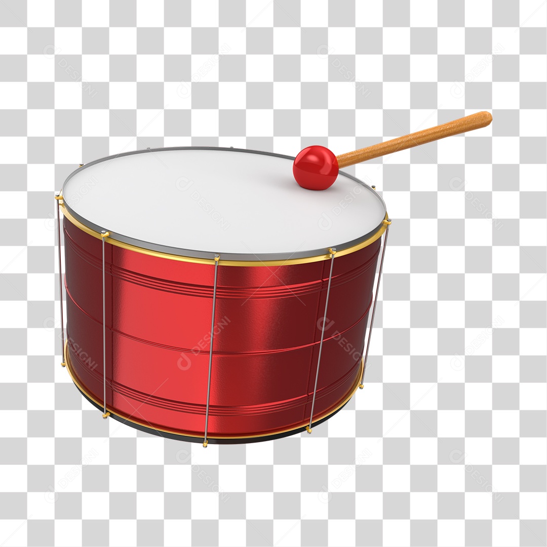 Tambor de Carnaval Vermelho Elemento 3D PNG Transparente