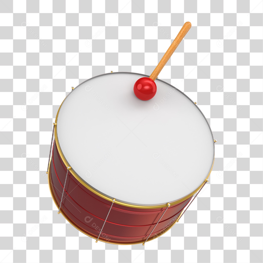 Tambor de Carnaval Vermelho Elemento 3D PNG Transparente