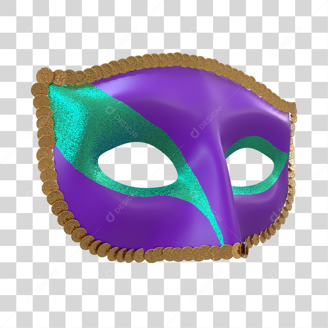 Máscara de Carnaval Elemento 3D Roxo com Detalhes PNG Transparente