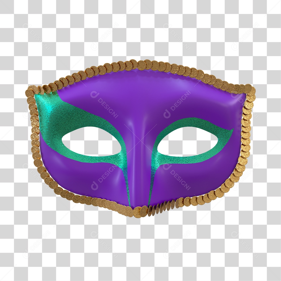 Máscara de Carnaval Elemento 3D Roxo com Detalhes PNG Transparente