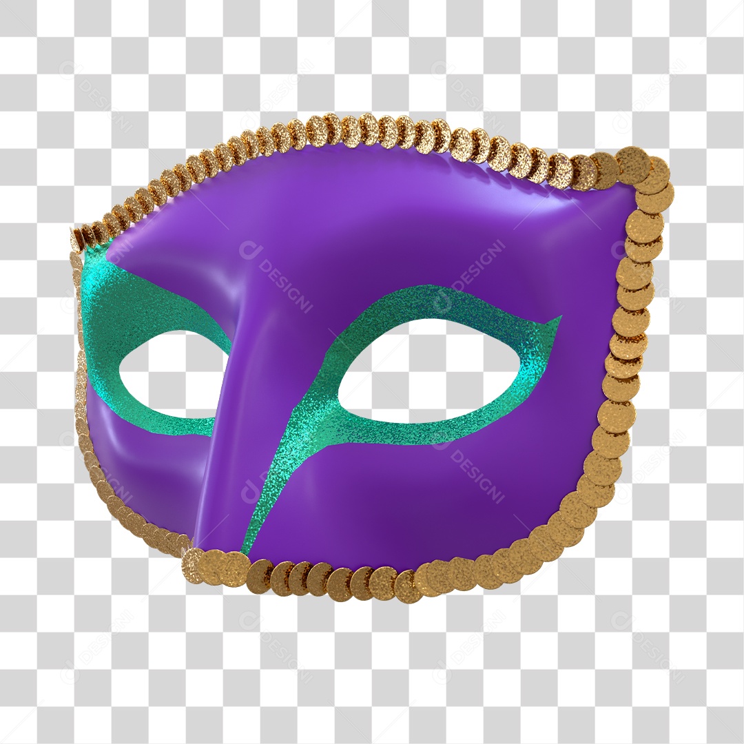Máscara de Carnaval Elemento 3D Roxo com Detalhes PNG Transparente