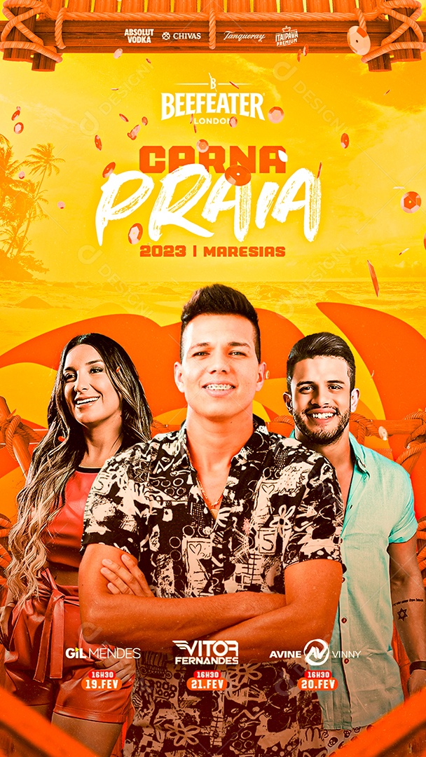Story Carna Praia 2023 Gil Mendes Vitor Fernandes Avine Vinny Flyer Social Media PSD Editável