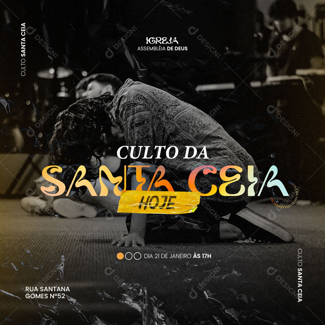 Culto da Santa Ceia Flyer Gospel Social Media PSD Editável