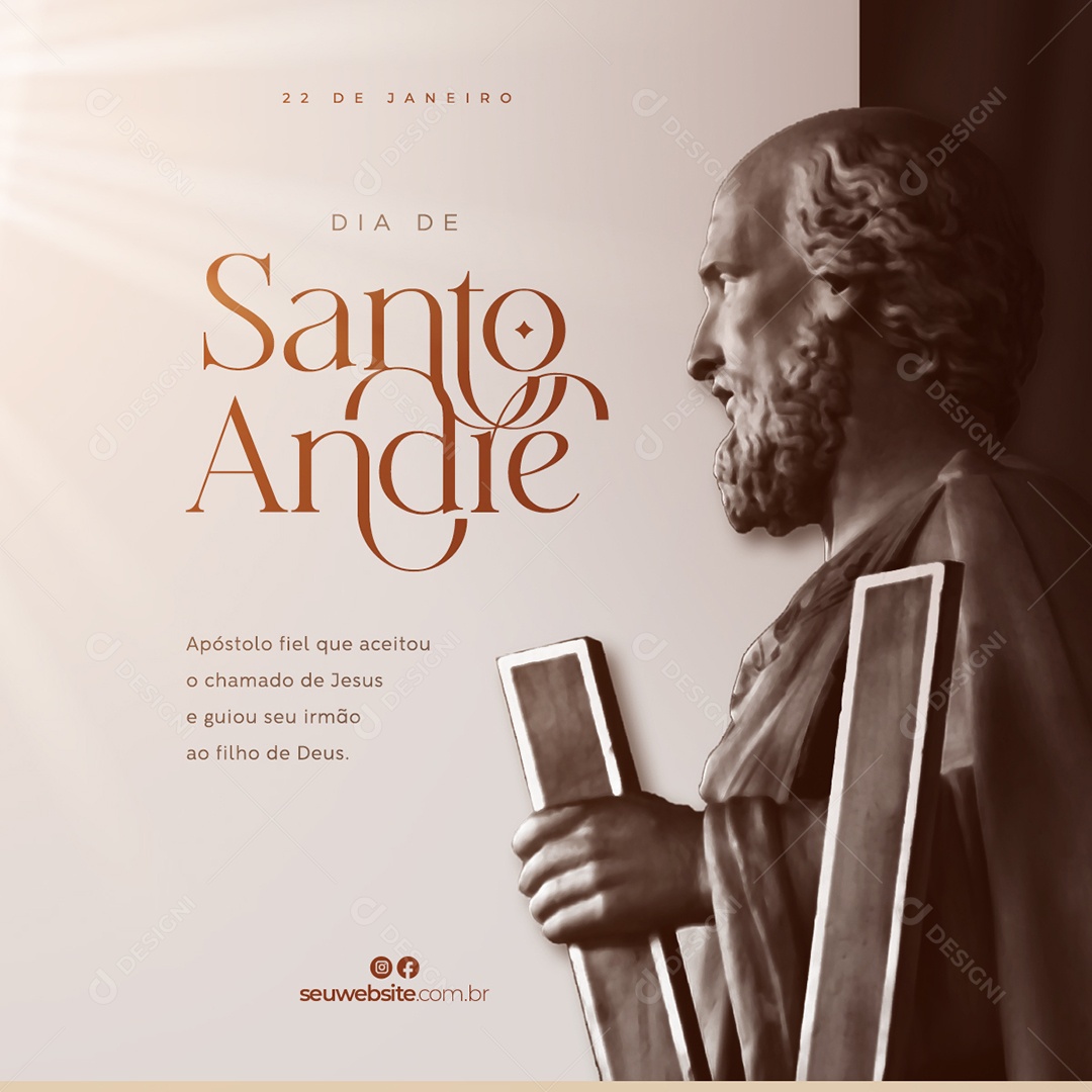 Dia de Santo André 21 de Janeiro Apóstolo Fiel Que Aceitou o Chamado de Jesus e Guiou Seu Irmão ao Filho de Deus Social Media PSD Editável