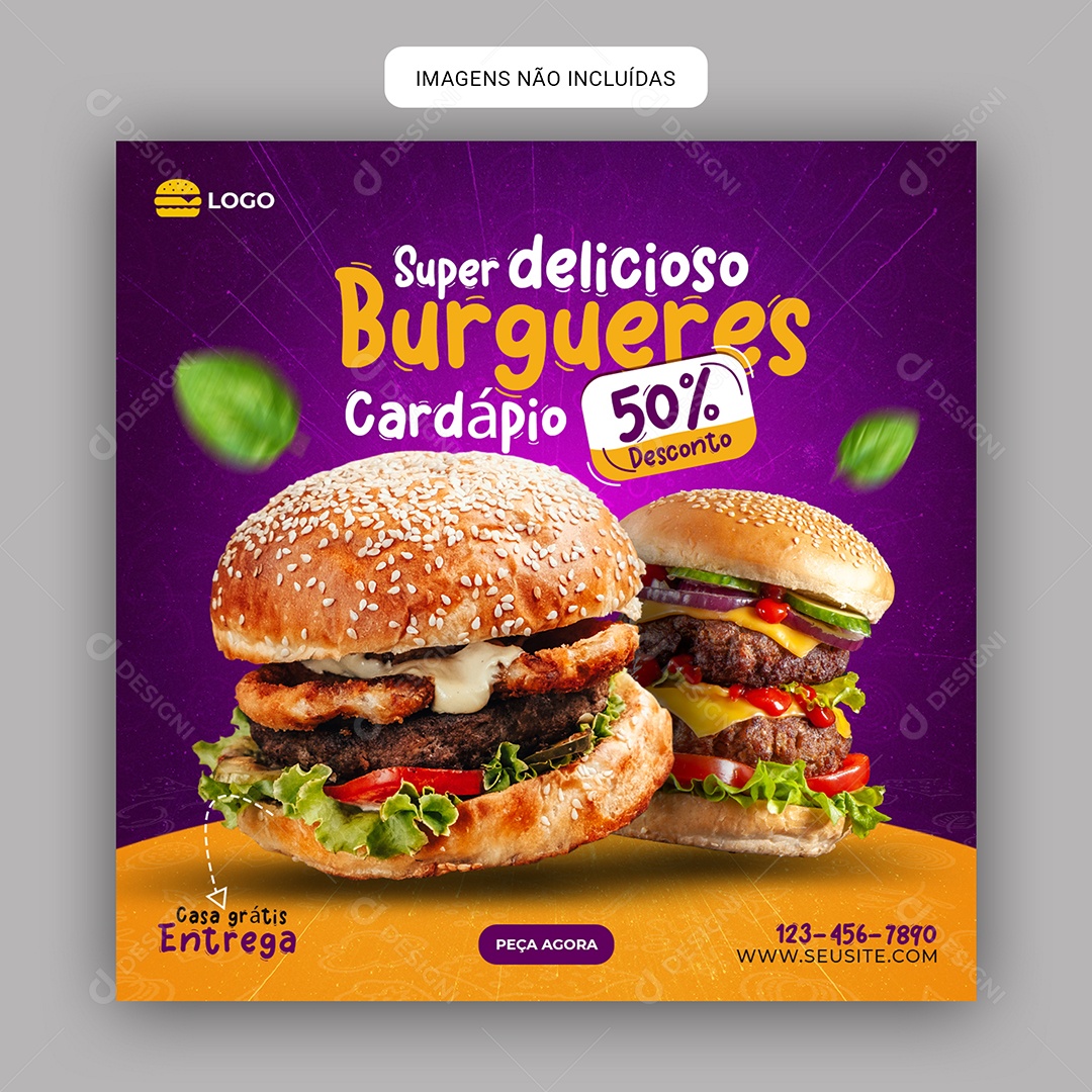 Super Delicioso Burgueres Cardápio 50% Desconto Social Media PSD Editável