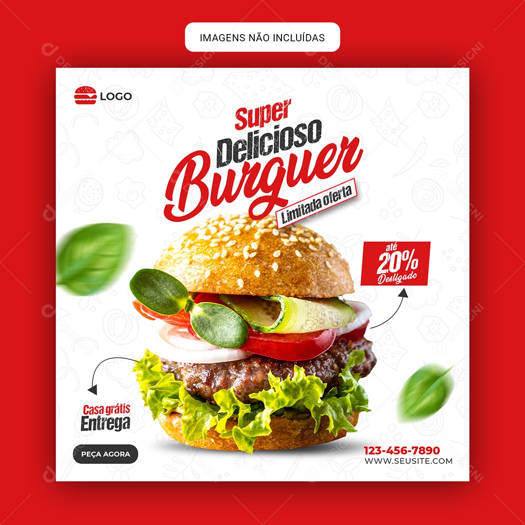 Super Delicioso Burguer 20% Desconto Social Media PSD Editável