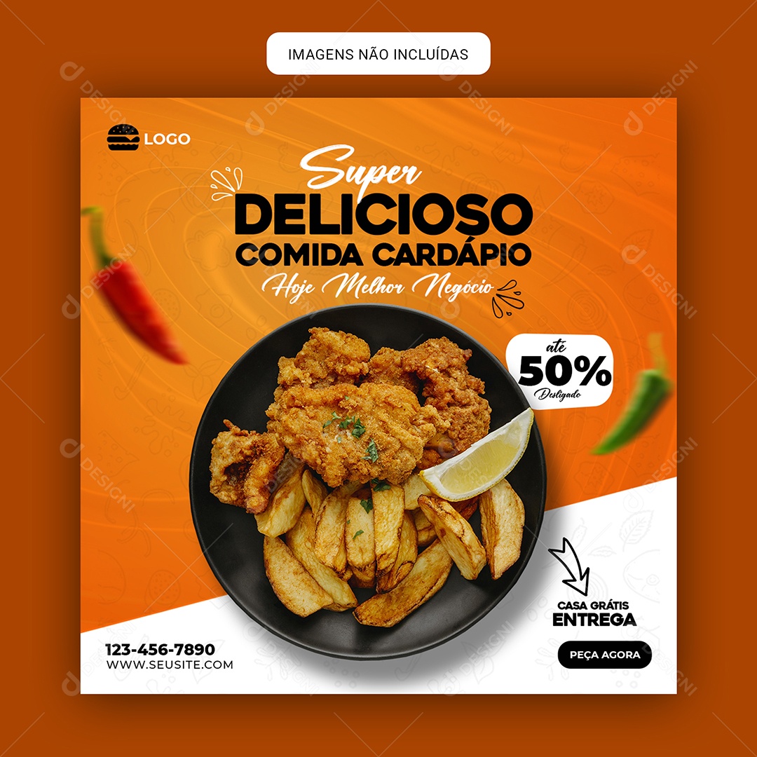 Super Cardápio de Comida 50% Desconto Social Media PSD Editável