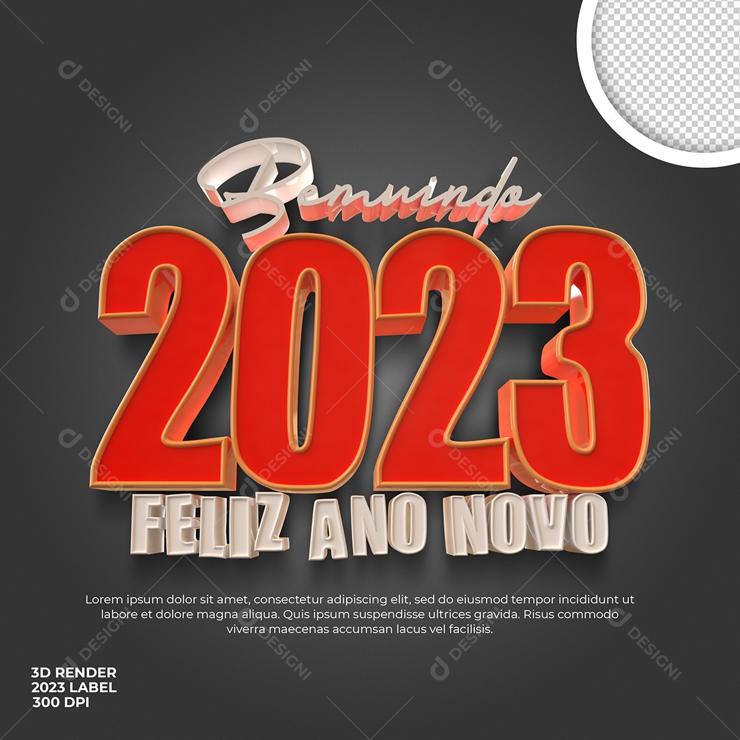 Texto 3D Para Composição Bem Vindo 2023 Feliz Ano Novo PSD