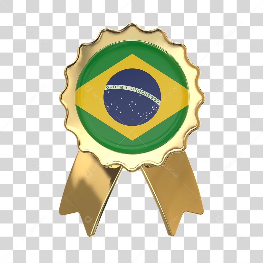 Selo 3D Bandeira do Brasil Para Composição PNG Transparente