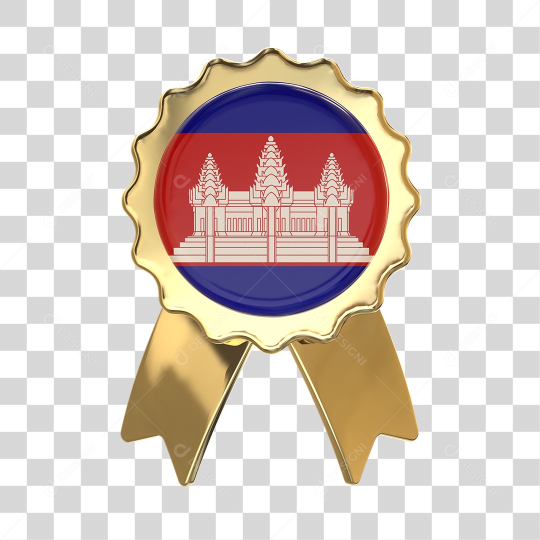 Selo 3D Bandeira da Cambodia Para Composição PNG Transparente