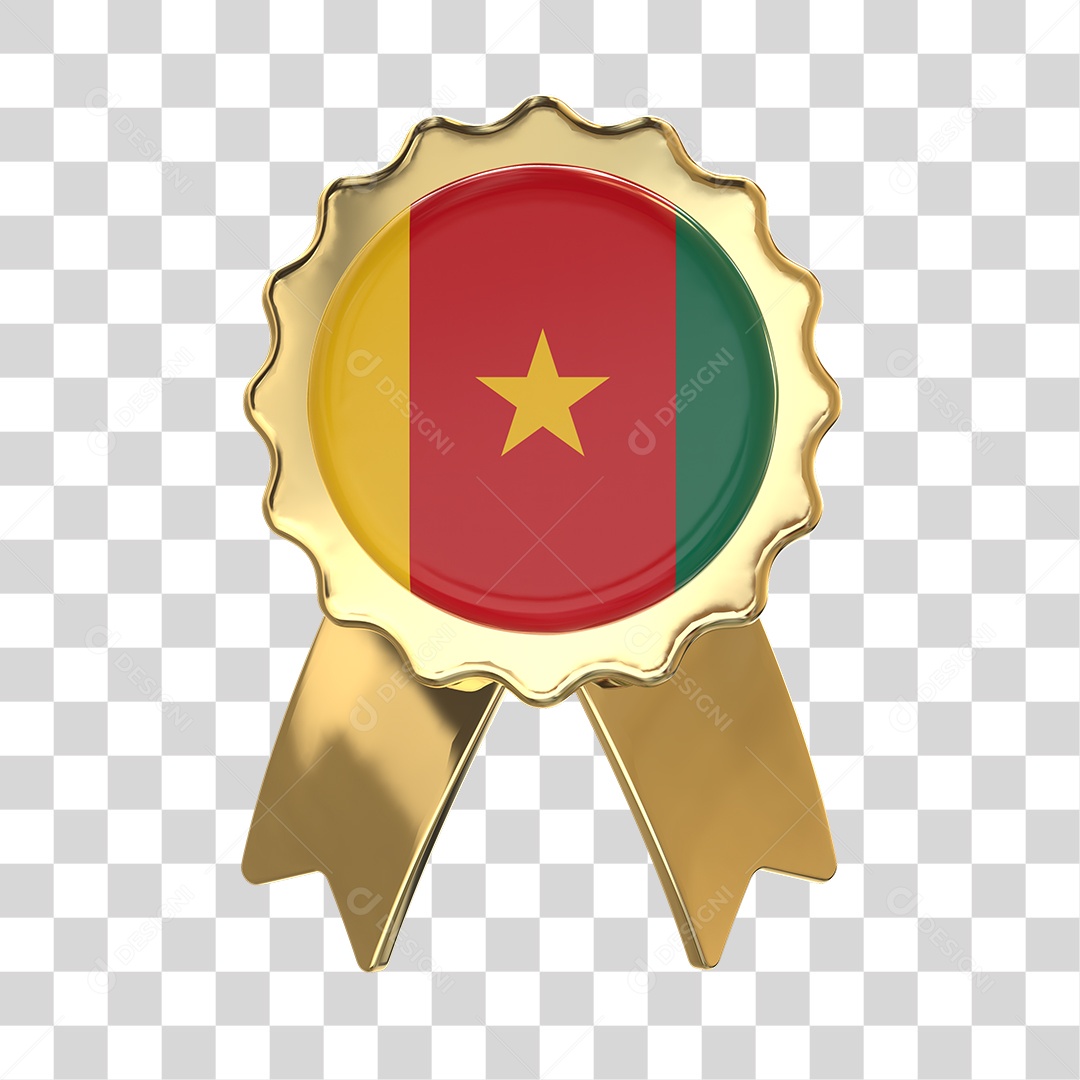 Selo 3D Bandeira de Camarões Para Composição PNG Transparente