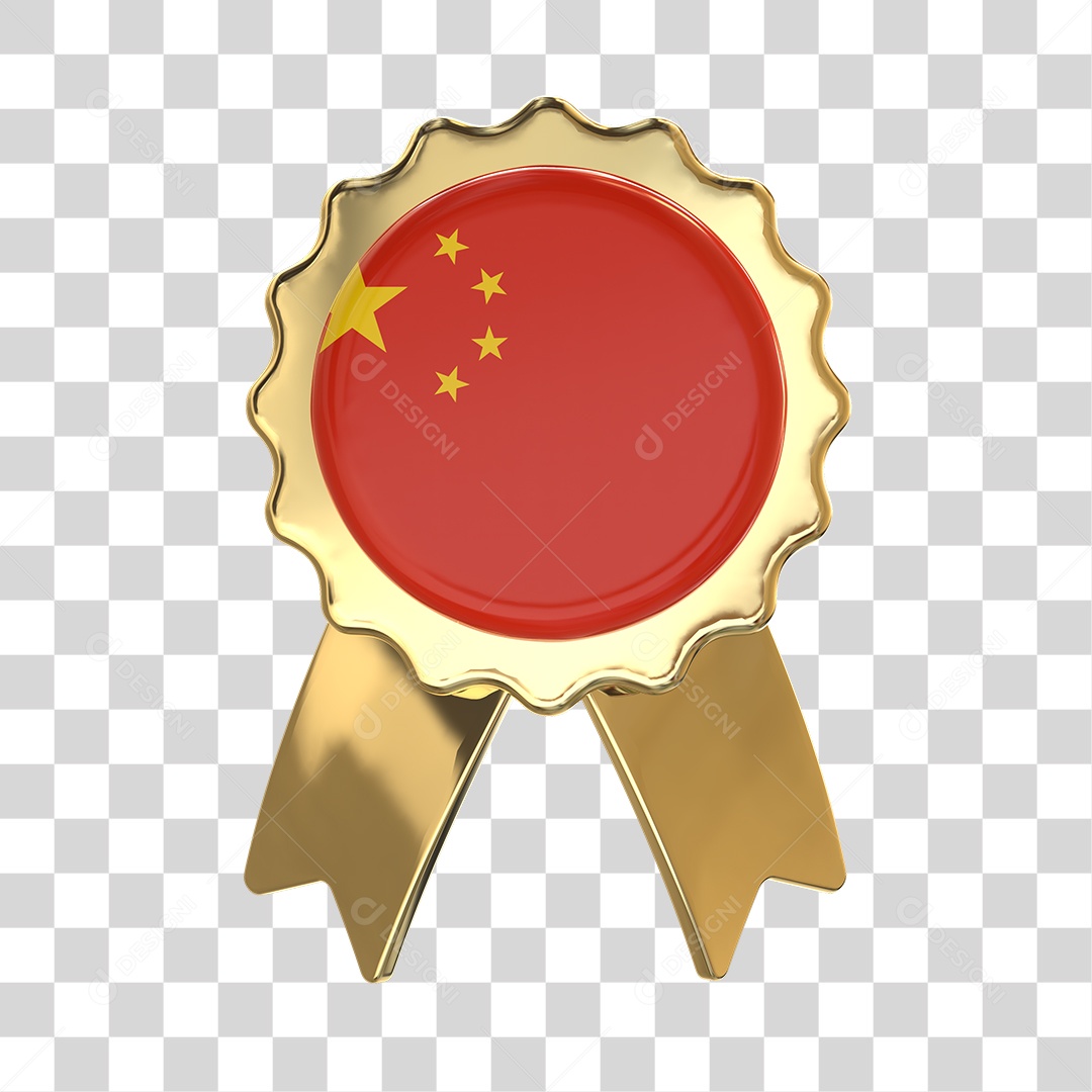 Selo 3D Bandeira da China Para Composição PNG Transparente