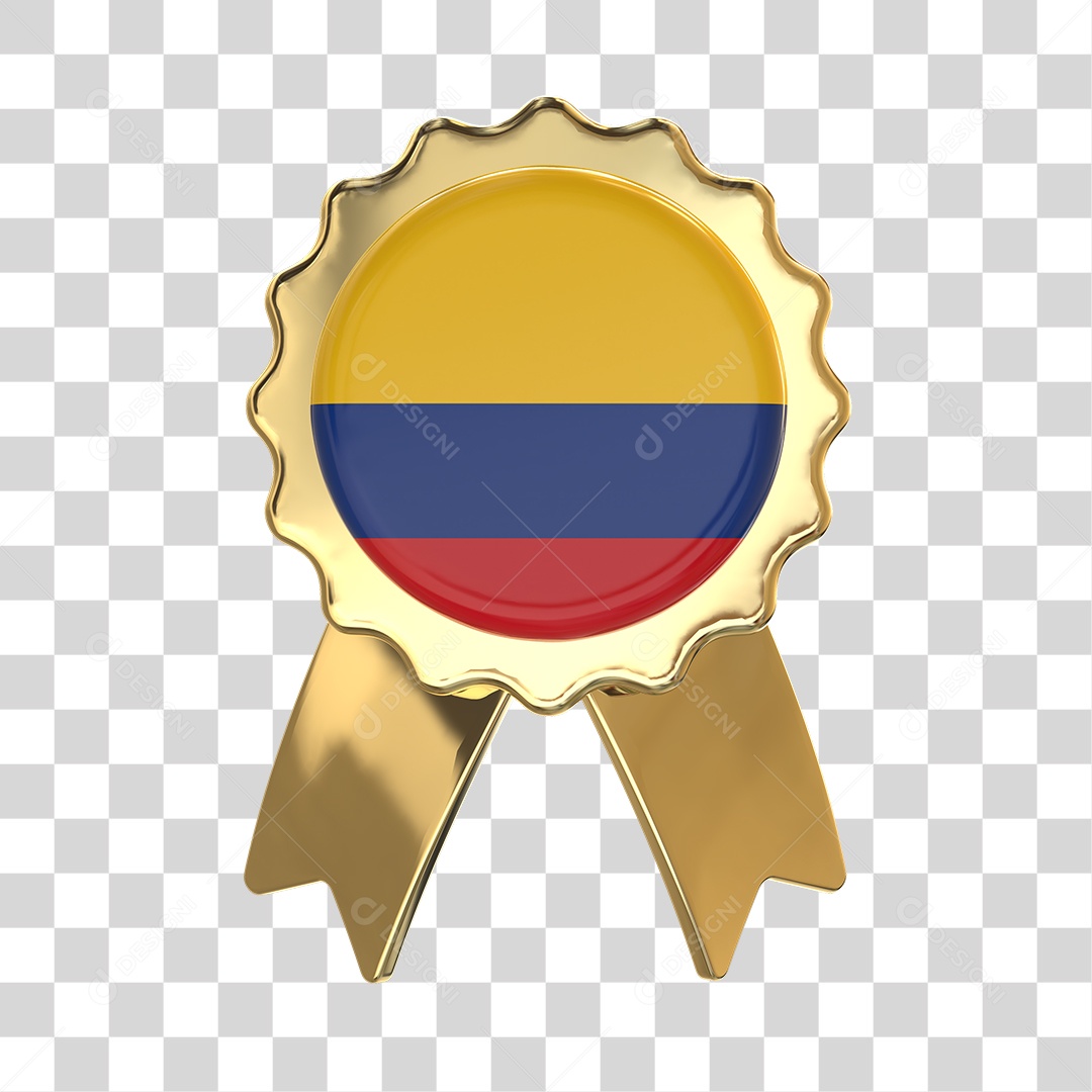 Selo 3D Bandeira da Colômbia Para Composição PNG Transparente