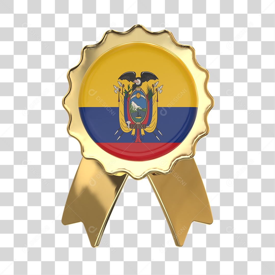 Selo 3D Bandeira do Equador Para Composição PNG Transparente