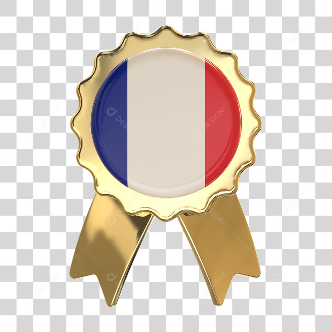 Selo 3D Bandeira da França Para Composição PNG Transparente
