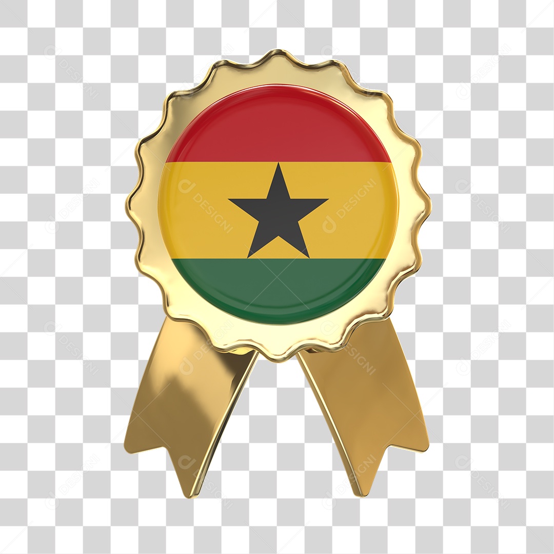Selo 3D Bandeira de Gana Para Composição PNG Transparente