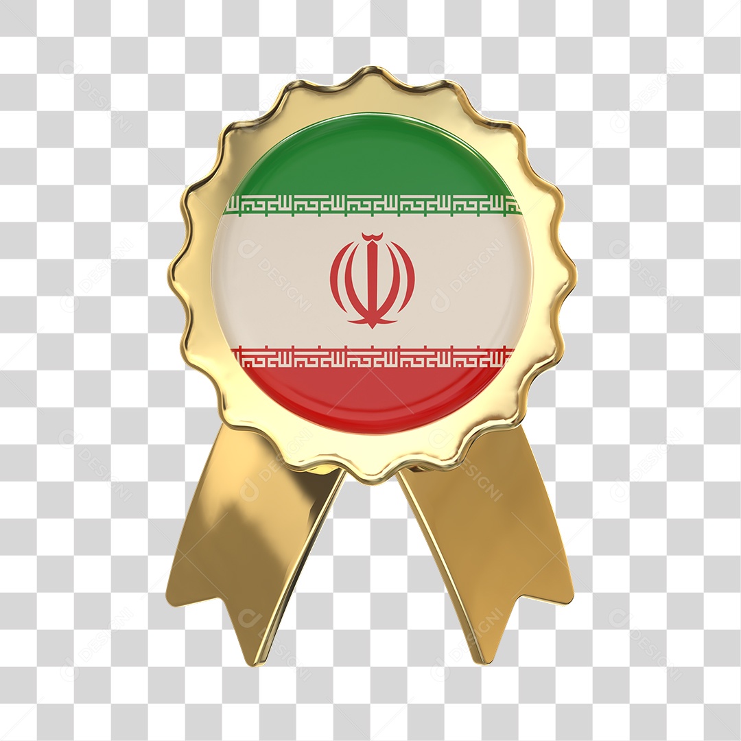 Selo 3D Bandeira do Iran Para Composição PNG Transparente
