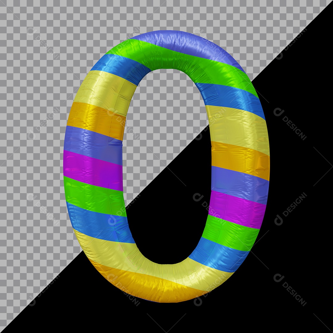 Número 3D 0 Colorido Para Composição PSD