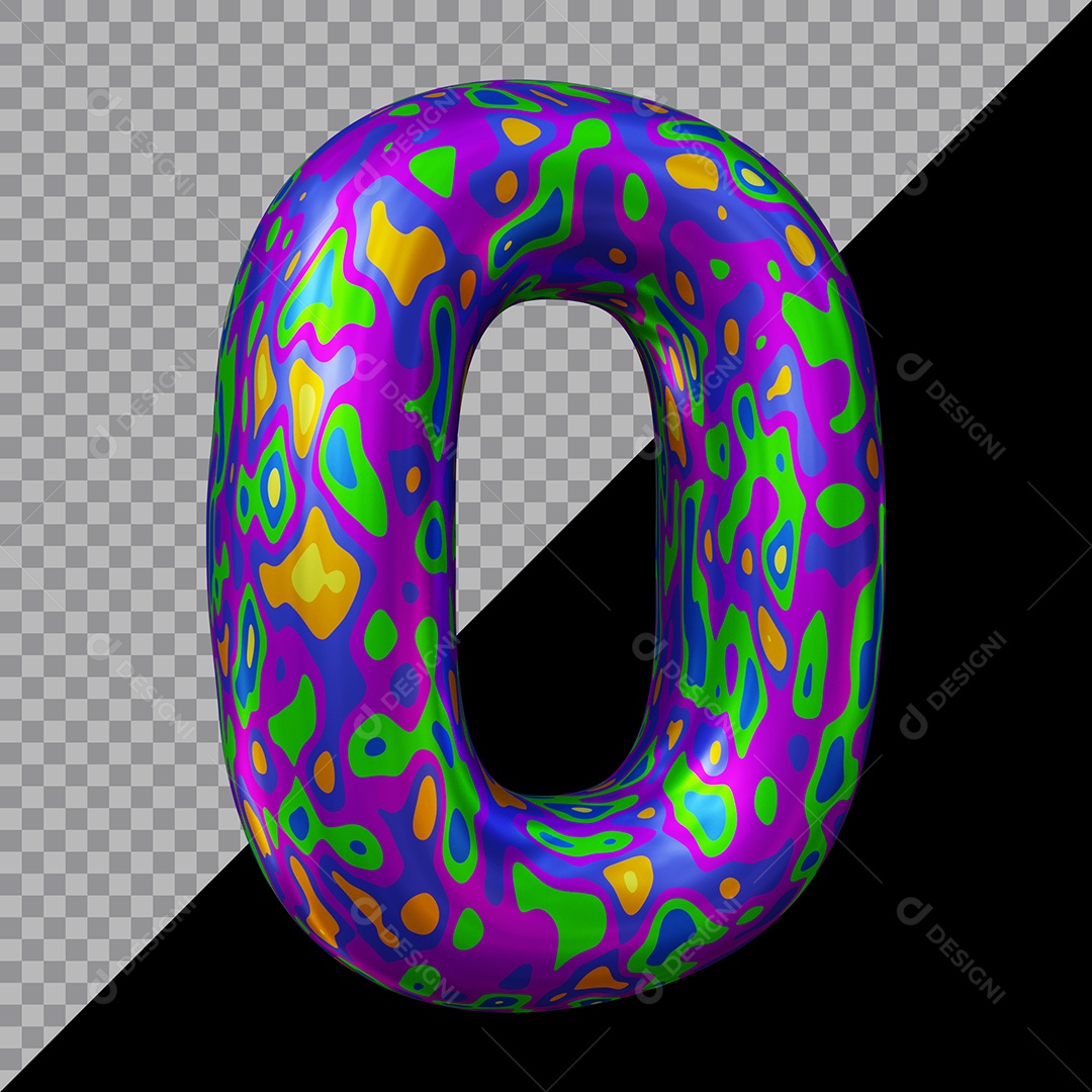Número 3D 0 Colorido Para Composição PSD